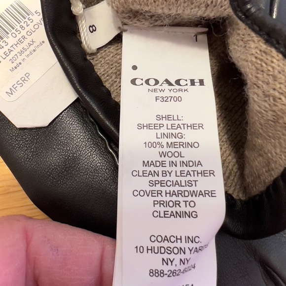 NWT Authentic Coach 100% Sheep Leather Gloves Sz 8 - Picture 3 of 9